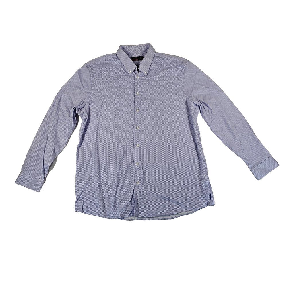 JF by J.FERRAR Micro Print Shirt Men XL 17-17.5 34-35 Slim Stretch Preppy Purple